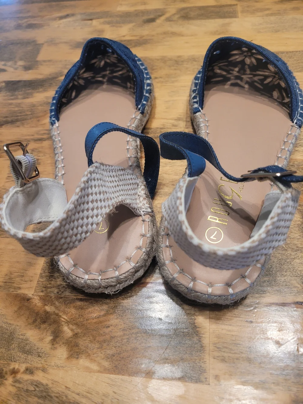 Rouge! Blue Laser-Cut Espadrille Sandals with Ankle Strap